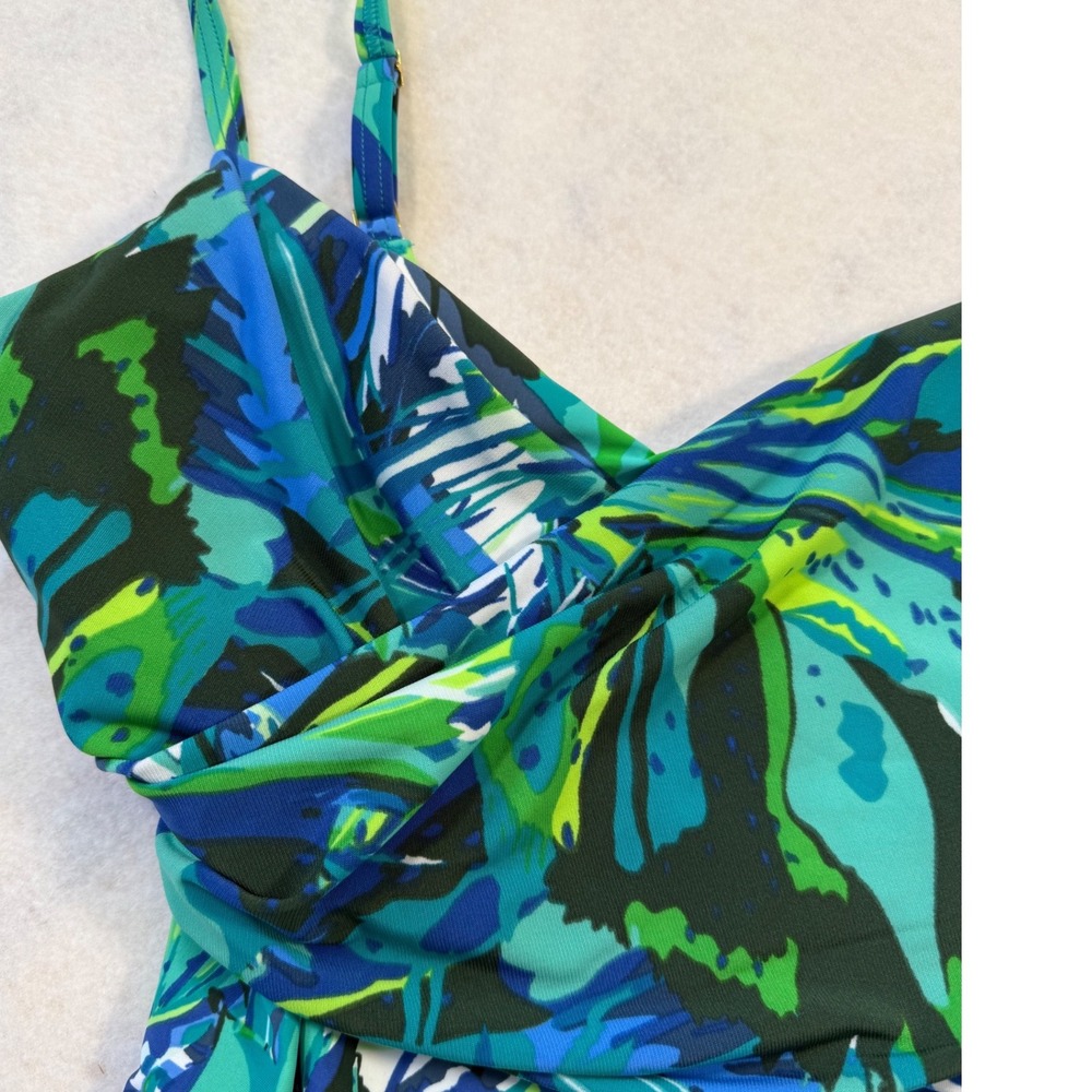 Beyond Control Women Green Multi Tropical Twist Front One Piece Swimsuit Size 6